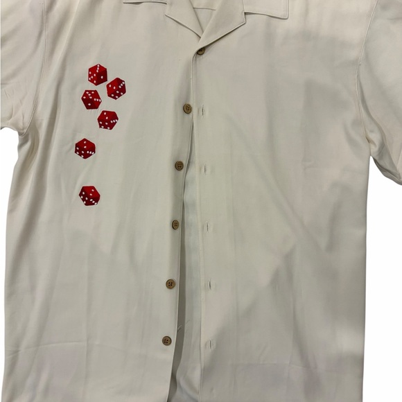 Bobby Chan Cream Silk Button Down Shirt with Red Dice Size M - Picture 4 of 5